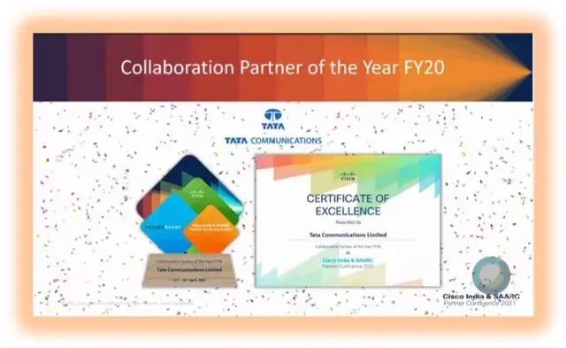 Cisco Collaboration Partner of the FY20 award in Cisco India & SAARC Partner Confluence 2021