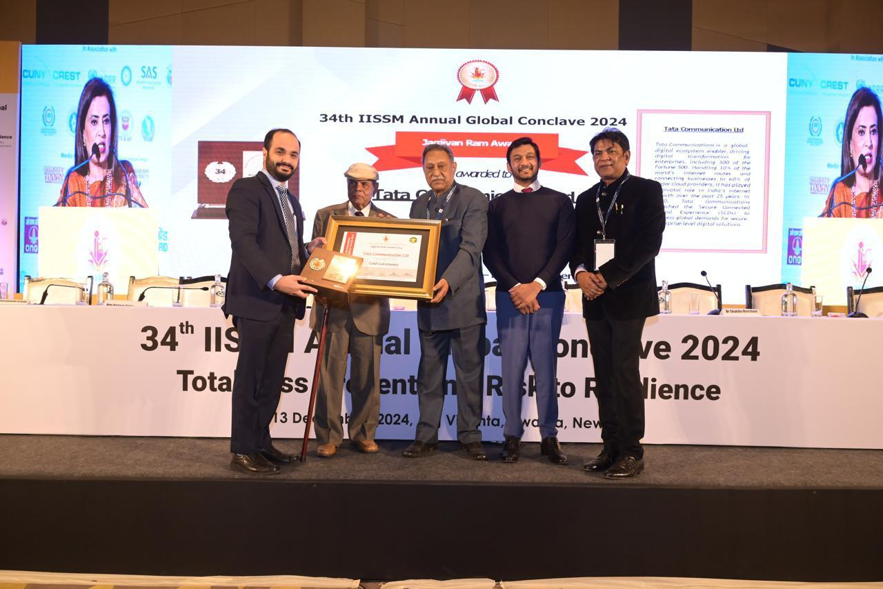 Tata Communications Limited won the Jagjivan Ram 2024 award under the ‘Governance’ category awarded at the 34th Annual Global Conclave of IISSM